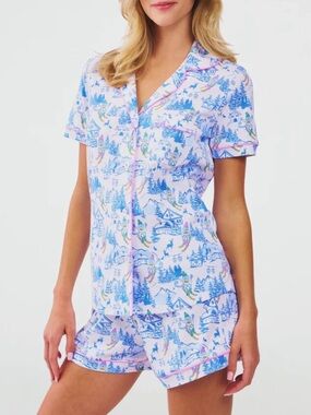 Roller Rabbit Ski Toile Polo Pajamas Blue Large